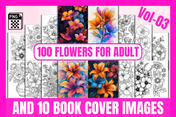 100 Flowers Adult Coloring Pages Vol-03