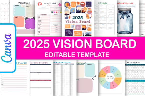 2025 Vision Board Planner Canva Template