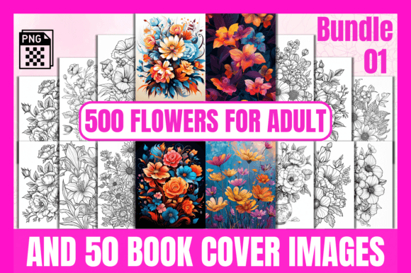 500 Flowers Coloring Pages Bundle-01